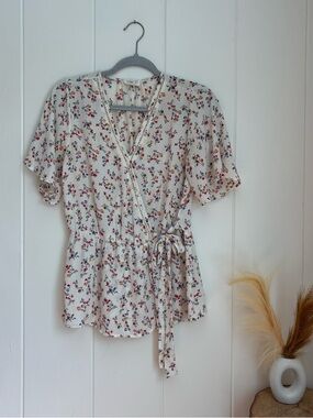 Sienna Sky Cream Floral Wrap Tie-Waist Blouse